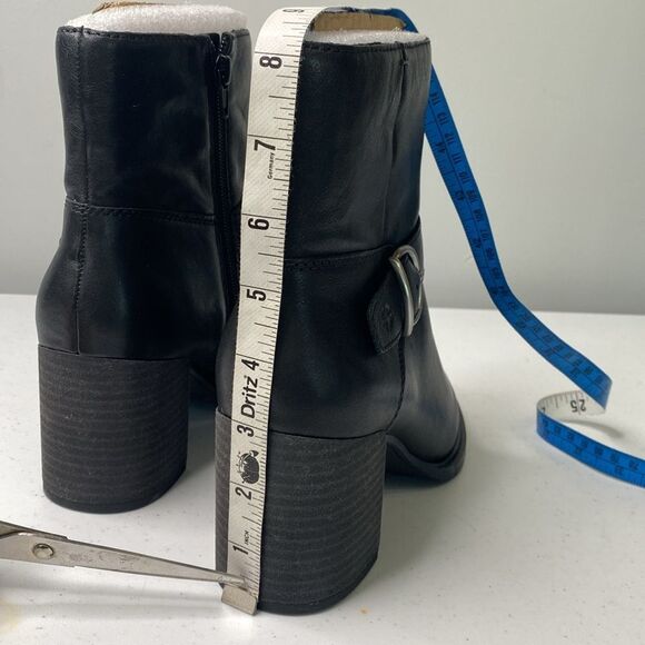 Lucky Brand Achelle Black Leather Bootie Silver Buckle Stacked Block Heel Zipper - Picture 8 of 15